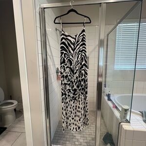 Nasty Gal Black and White Animal-Print Slip Dress